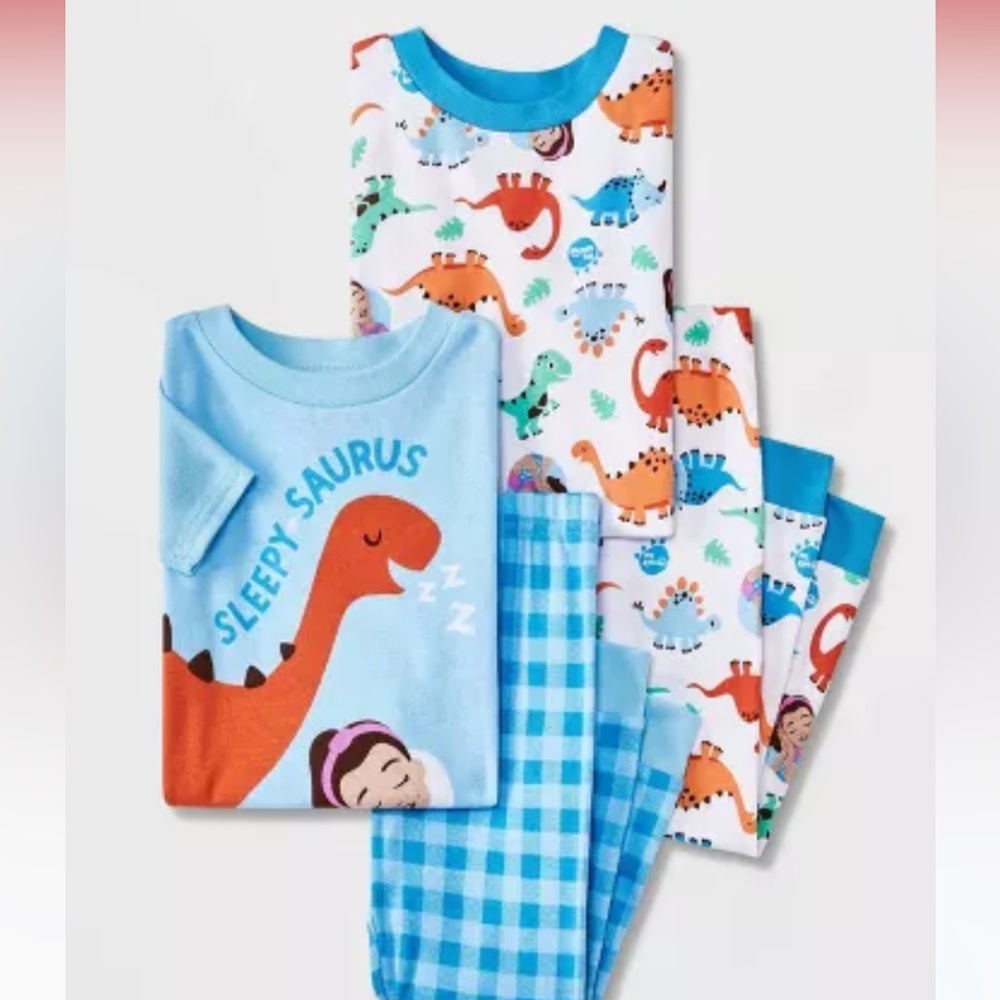 Ms. Rachel Toddler Boys Dinosaur Snug Fit 4-Piece Pajama Set 12 Months